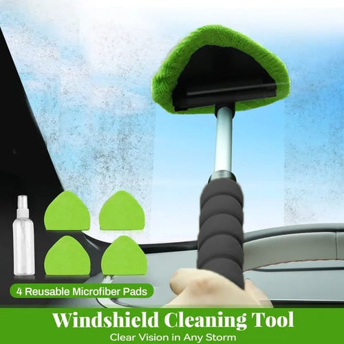 💥 💥 🔥 Windshield Cleaning Tool, Microfiber Car Window Cleaner with 4 Reusable and Washable Microfiber Pads and Extendable Handle