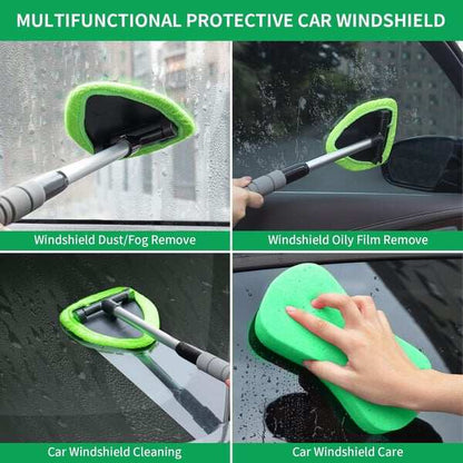 💥 💥 🔥 Windshield Cleaning Tool, Microfiber Car Window Cleaner with 4 Reusable and Washable Microfiber Pads and Extendable Handle
